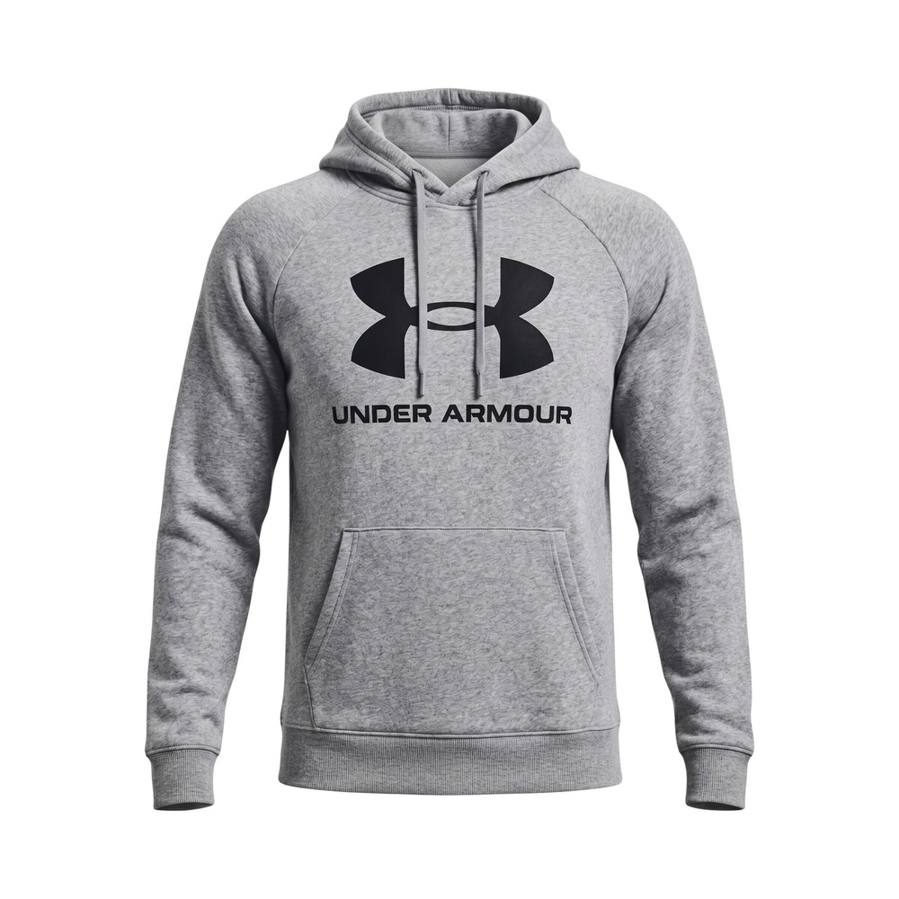 Under Armour Hoodie Gray Fleece Lined Big Logo Pullover - Large